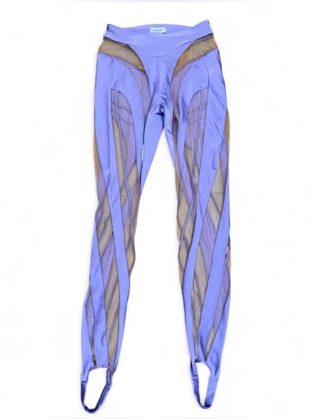 Mugler Spiral Illusion Mesh Stirrup Leggings Purple Size 40 Project Piece